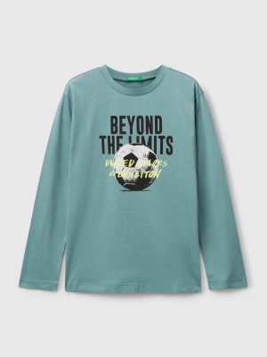 Benetton, Cotton T-shirt With Print, size XL, Sky Blue, Kids United Colors of Benetton