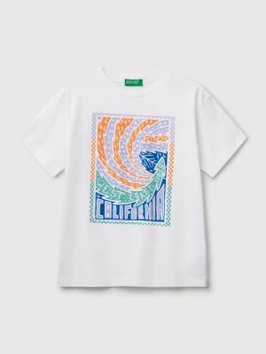 Benetton, Cotton T-shirt With Print, size XL, White, Kids United Colors of Benetton