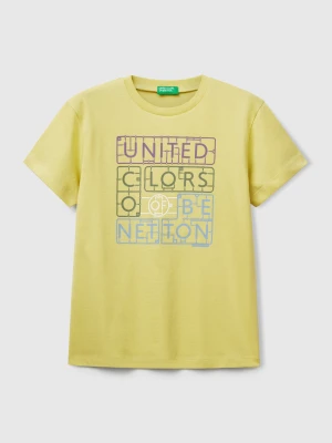 Benetton, Cotton T-shirt With Print, size XL, Yellow, Kids United Colors of Benetton