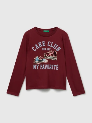 Benetton, Cotton T-shirt With Sequins, Size: 3XL, Burgundy, Kids United Colors of Benetton