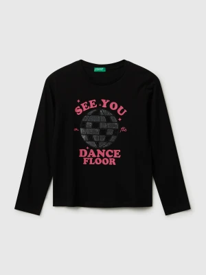 Benetton, Cotton T-shirt With Sequins, Size: S, Black, Kids United Colors of Benetton