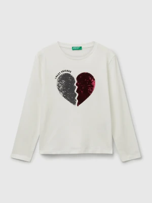 Benetton, Cotton T-shirt With Sequins, Size: XL, Burgundy, Kids United Colors of Benetton