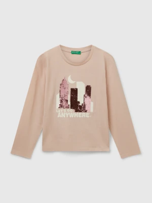 Benetton, Cotton T-shirt With Sequins, size XL, Soft Pink, Kids United Colors of Benetton