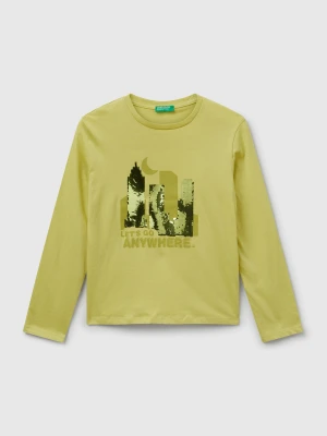 Benetton, Cotton T-shirt With Sequins, size XL, Yellow, Kids United Colors of Benetton