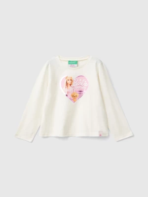 Benetton, Cream Barbie T-shirt With Glossy Print, size 82, Creamy White, Kids United Colors of Benetton