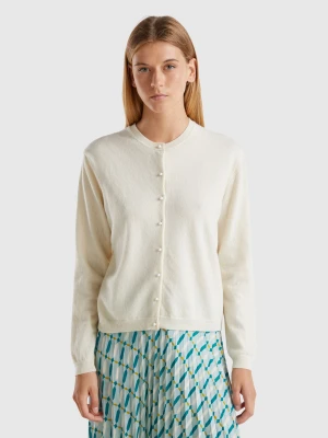 Benetton, Cream Cardigan In Pure Merino Wool, Size: XXS, Creamy White, Women United Colors of Benetton