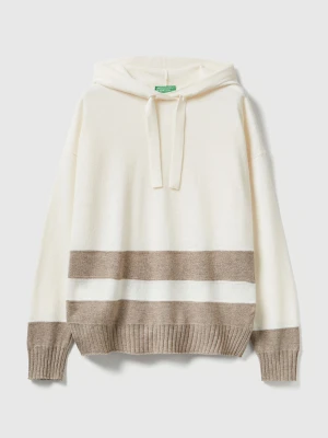 Benetton, Cream Cashmere Blend Sweater With Hood, Size: XXS, Creamy White, Women United Colors of Benetton