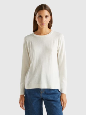 Benetton, Cream Crew Neck Sweater In Cashmere And Wool Blend, size XS, Creamy White, Women United Colors of Benetton