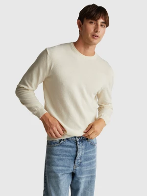 Benetton, Cream Crew Neck Sweater In Pure Merino Wool, Size: XS, Creamy White, Men United Colors of Benetton