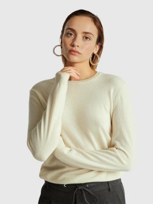 Benetton, Cream Crew Neck Sweater In Pure Merino Wool, Size: XXS, Creamy White, Women United Colors of Benetton