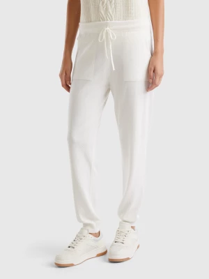 Benetton, Cream Sporty Trousers In Cashmere Blend, size L, Creamy White, Women United Colors of Benetton