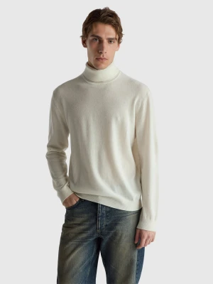 Benetton, Cream Turtleneck In Pure Merino Wool, Size: XS, Creamy White, Men United Colors of Benetton