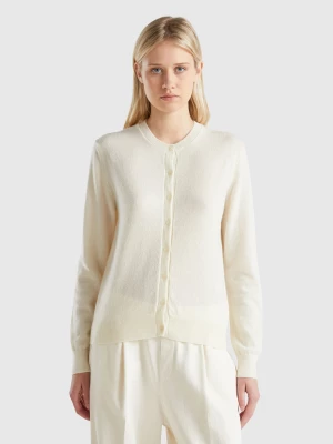 Benetton, Cream White Cardigan In Pure Cashmere, size L, Creamy White, Women United Colors of Benetton