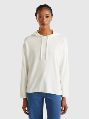 Benetton, Cream White Cashmere Blend Sweater With Hood, size S, Creamy White, Women United Colors of Benetton