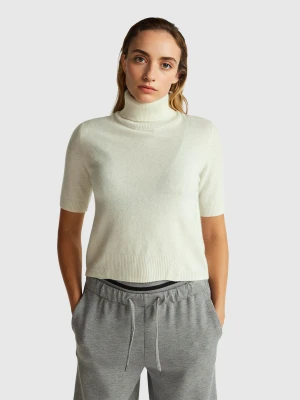 Benetton, Cream White Short Sleeve Turtleneck In Cashmere Blend, Size: XXS, Creamy White, Women United Colors of Benetton
