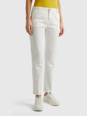 Benetton, Cream White Slim Fit Cotton Chinos, size , Creamy White, Women United Colors of Benetton