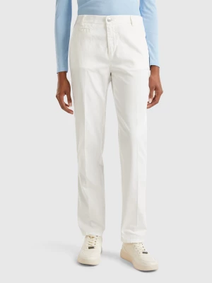 Benetton, Cream White Slim Fit Cotton Chinos, size , Creamy White, Women United Colors of Benetton