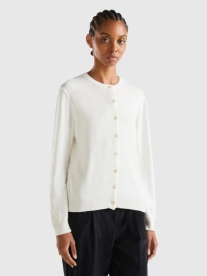 Benetton, Cream White Turtleneck In Cashmere And Wool Blend, size L, Creamy White, Women United Colors of Benetton