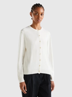 Benetton, Cream White Turtleneck In Cashmere And Wool Blend, size L, Creamy White, Women United Colors of Benetton