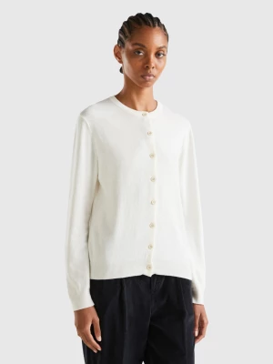 Benetton, Cream White Turtleneck In Cashmere And Wool Blend, size M, Creamy White, Women United Colors of Benetton