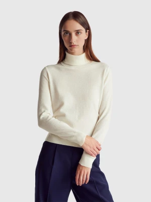 Benetton, Cream White Turtleneck In Pure Cashmere, Size: XXS, Creamy White, Women United Colors of Benetton