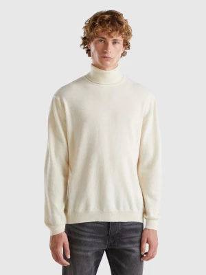 Benetton, Cream White Turtleneck In Pure Merino Wool, size L, Creamy White, Men United Colors of Benetton