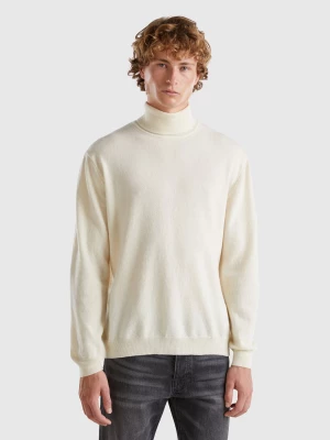 Benetton, Cream White Turtleneck In Pure Merino Wool, size L, Creamy White, Men United Colors of Benetton