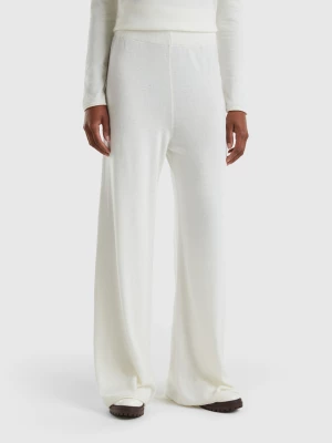 Benetton, Cream White Wide Trousers In Cashmere And Wool Blend, size L, Creamy White, Women United Colors of Benetton