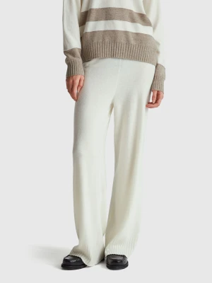 Benetton, Cream Wide Trousers In Cashmere And Wool Blend, Size: XL, Creamy White, Women United Colors of Benetton