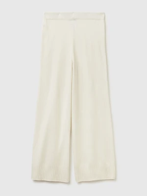 Benetton, Cream Wide Trousers In Cashmere And Wool Blend, Size: XXS, Creamy White, Women United Colors of Benetton