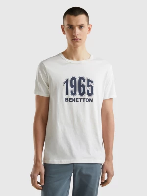 Benetton, Creamy White Organic Cotton T-shirt With Logo Print, size S, Creamy White, Men United Colors of Benetton