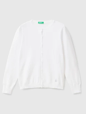 Benetton, Crew Neck Cardigan In Cotton Blend, size 2XL, White, Kids United Colors of Benetton