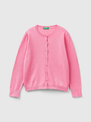 Benetton, Crew Neck Cardigan In Cotton Blend, size L, Pink, Kids United Colors of Benetton