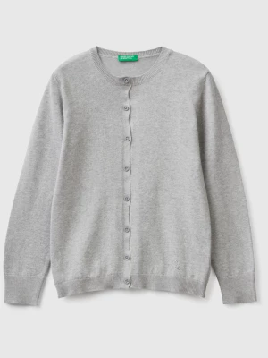 Benetton, Crew Neck Cardigan In Cotton Blend, size M, Light Gray, Kids United Colors of Benetton