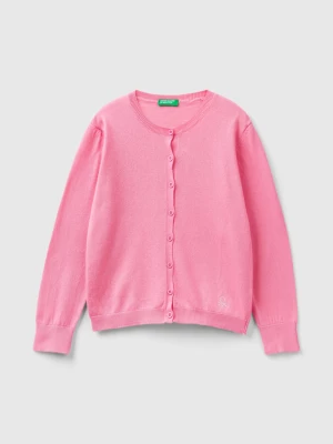 Benetton, Crew Neck Cardigan In Cotton Blend, size M, Pink, Kids United Colors of Benetton