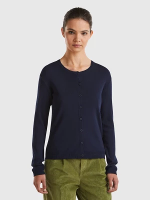 Benetton, Crew Neck Cardigan In Pure Cotton, size L, Dark Blue, Women United Colors of Benetton