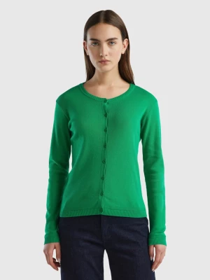 Benetton, Crew Neck Cardigan In Pure Cotton, size L, Green, Women United Colors of Benetton