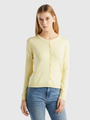 Benetton, Crew Neck Cardigan In Pure Cotton, size L, Yellow, Women United Colors of Benetton
