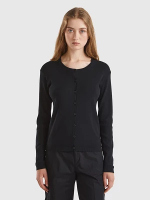 Benetton, Crew Neck Cardigan In Pure Cotton, size M, Black, Women United Colors of Benetton