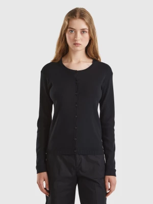 Benetton, Crew Neck Cardigan In Pure Cotton, size M, Black, Women United Colors of Benetton