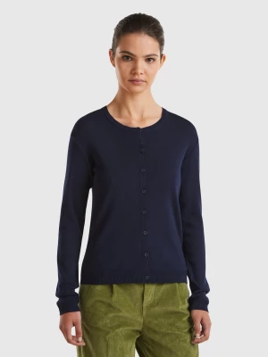 Benetton, Crew Neck Cardigan In Pure Cotton, size M, Dark Blue, Women United Colors of Benetton