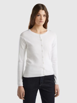 Benetton, Crew Neck Cardigan In Pure Cotton, size M, White, Women United Colors of Benetton