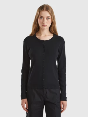 Benetton, Crew Neck Cardigan In Pure Cotton, size S, Black, Women United Colors of Benetton