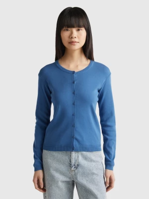 Benetton, Crew Neck Cardigan In Pure Cotton, size S, Blue, Women United Colors of Benetton