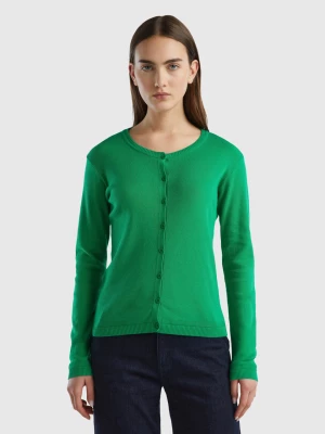Benetton, Crew Neck Cardigan In Pure Cotton, size S, Green, Women United Colors of Benetton
