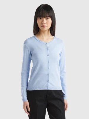 Benetton, Crew Neck Cardigan In Pure Cotton, size S, Sky Blue, Women United Colors of Benetton