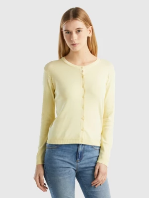 Benetton, Crew Neck Cardigan In Pure Cotton, size S, Yellow, Women United Colors of Benetton