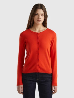 Benetton, Crew Neck Cardigan In Pure Cotton, size XS, Red, Women United Colors of Benetton