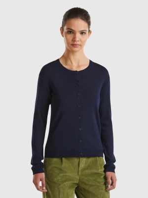 Benetton, Crew Neck Cardigan In Pure Cotton, size XXS, Dark Blue, Women United Colors of Benetton