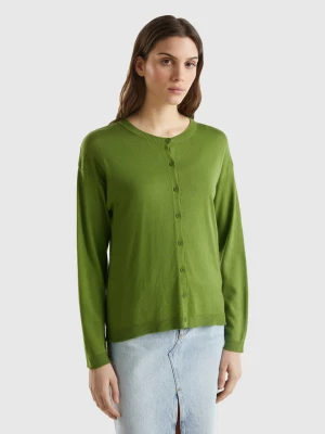 Benetton, Crew Neck Cardigan With Buttons, size S, Military Green, Women United Colors of Benetton